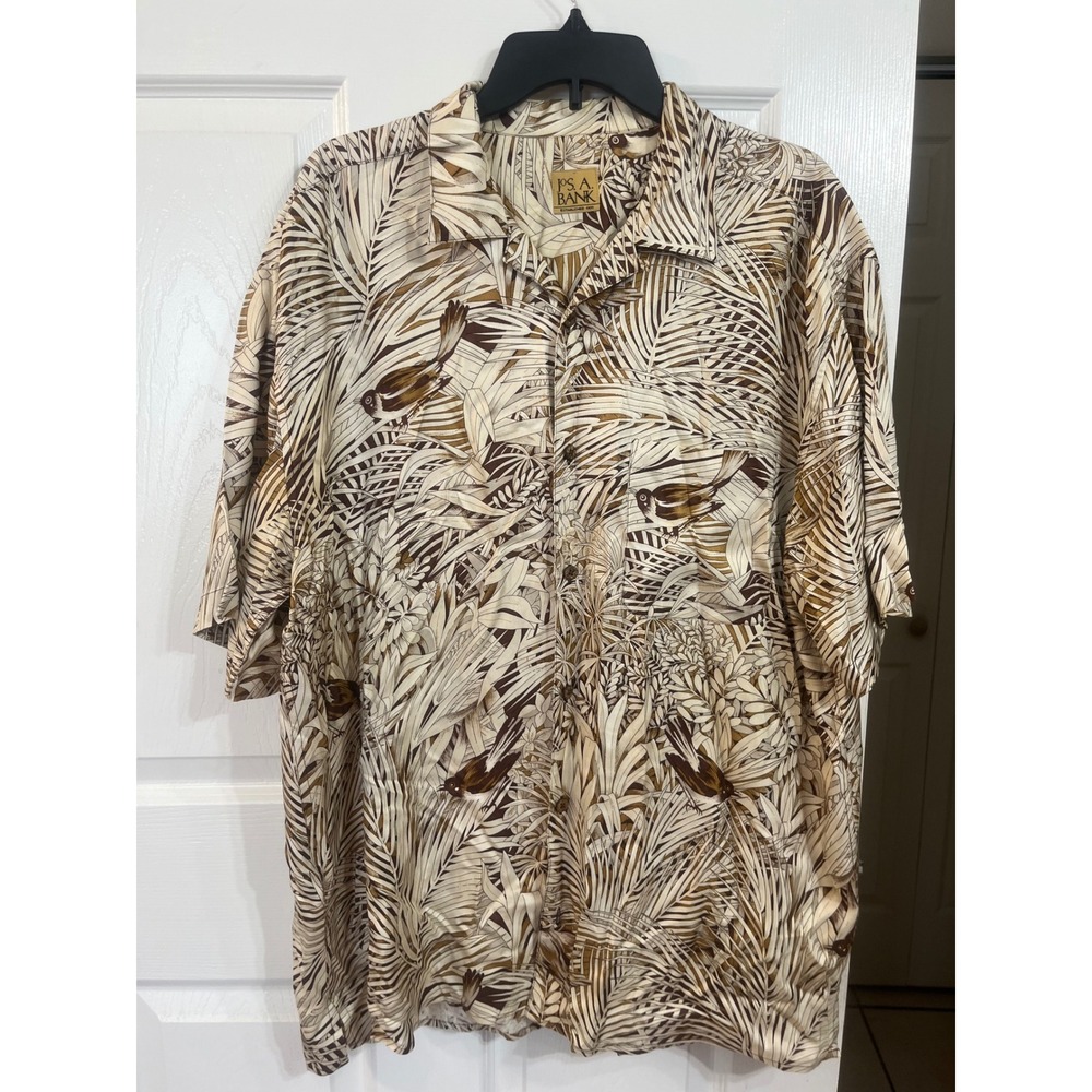 Jos. A. Bank Mens Tropical Bird Palm Print Short Sleeve Button Down Shirt XL